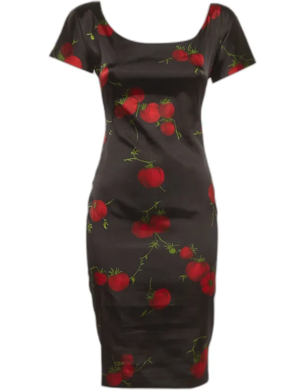 Fruits Print Satin Sheath Dress