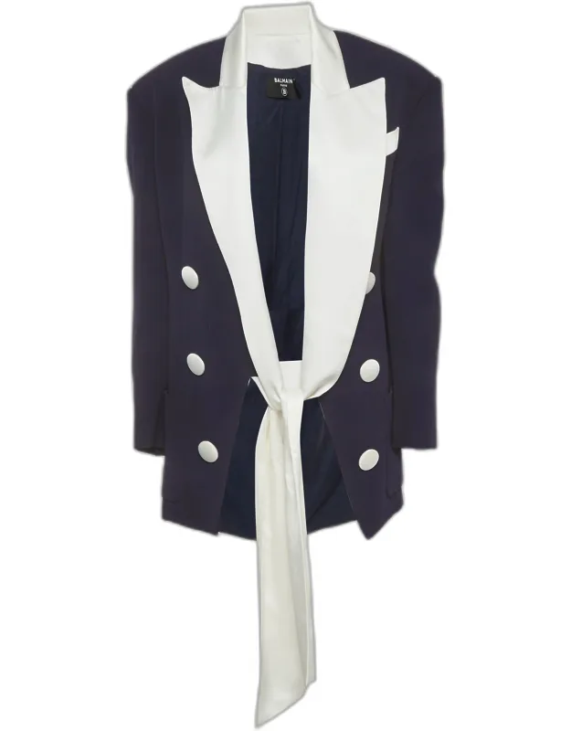 Crepe And Satin Collar Tie Up Blazer