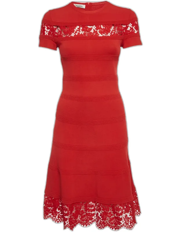 Lace Trim Stretch Knit Mini Dress