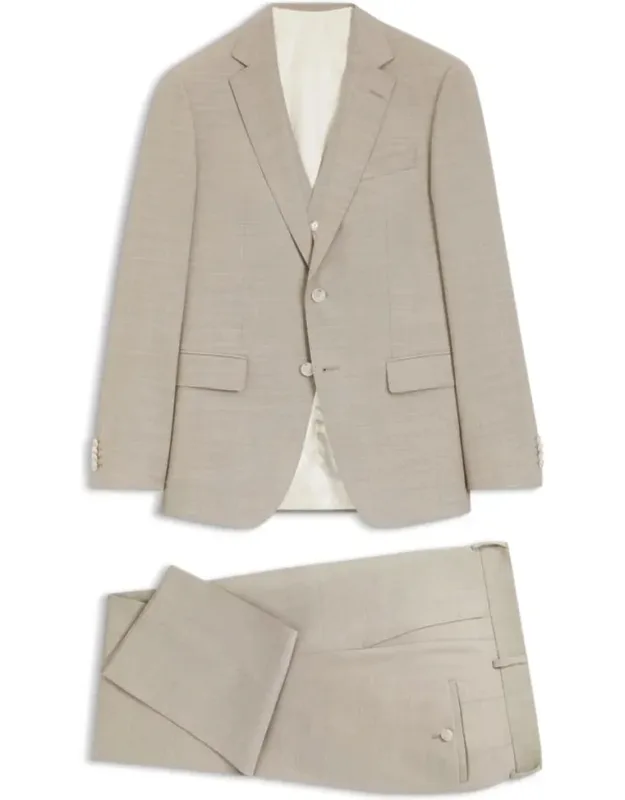Three-piece Slim-fit Suit In Patterned Stretch Wool