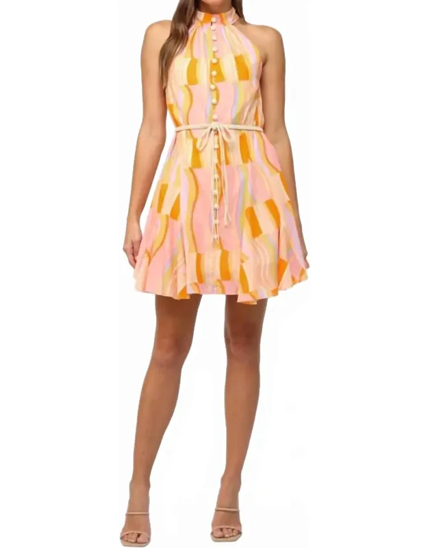 Printed Cotton Voile Halter Neck Dress
