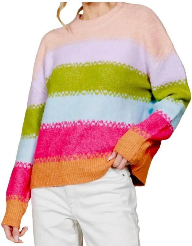 Crew Neck Stripe Knit Sweater