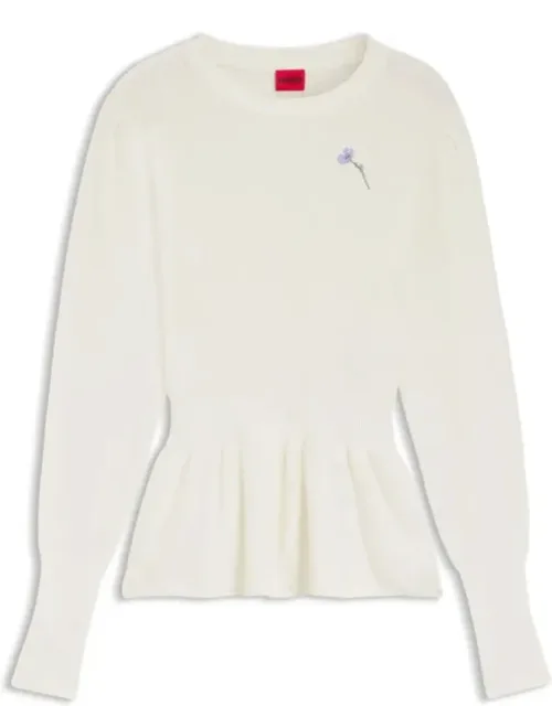 Cotton Sweater With Detachable Floral Brooch