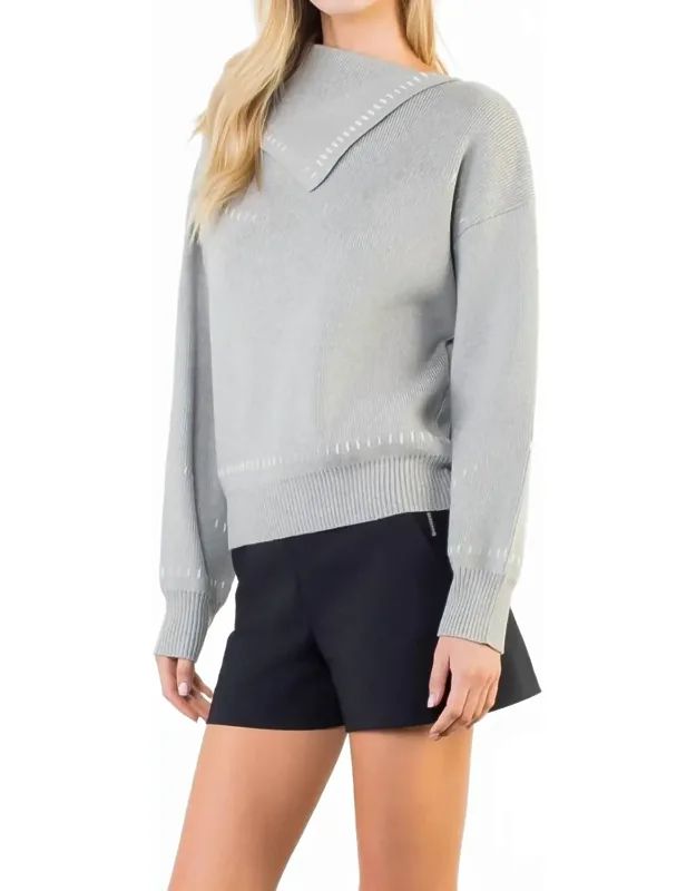 Split Neck Exposed Stitch Sweater