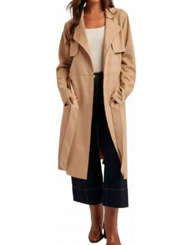 Microsuede Belted Trench Coat