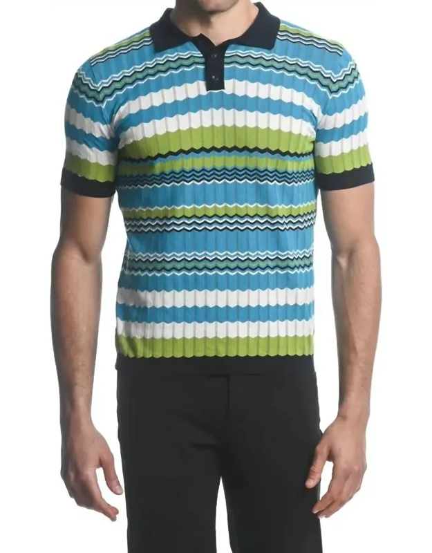 Chevron Stripe Knit Polo Shirt