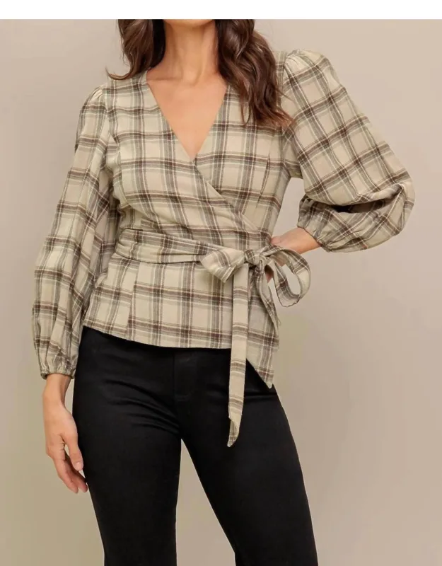 Plaid Flannel Wrap Blouse