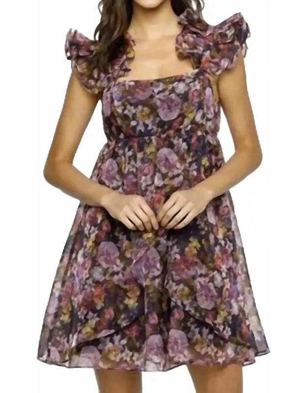 Organza Floral Ruffle Sleeve Dress