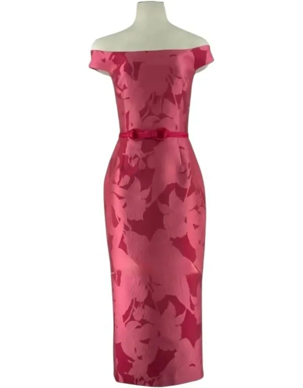 Floral Off The Shoulder Belted Midi Dress