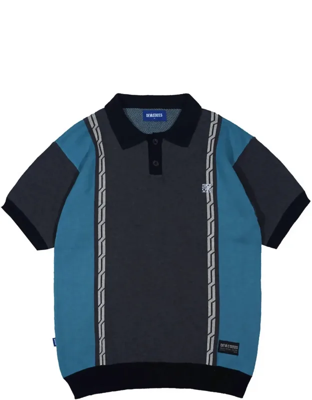 Chain Jacquard Knit Short Sleeve Polo Shirt