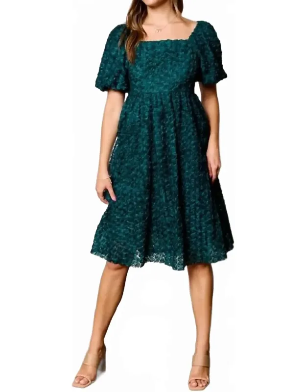 Flower Texture Puff Sleeve Dress