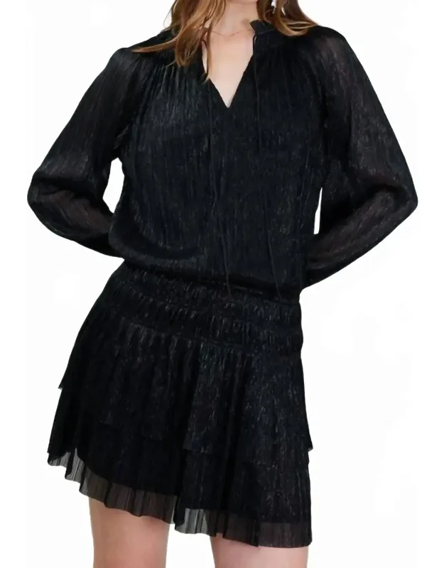 Metallic Pleated Mini Dress