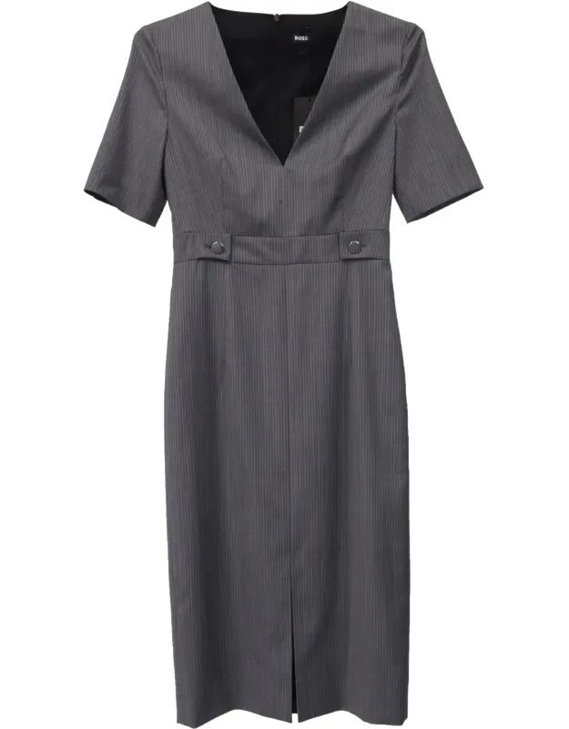 Pinstripe V-neck Midi Dress