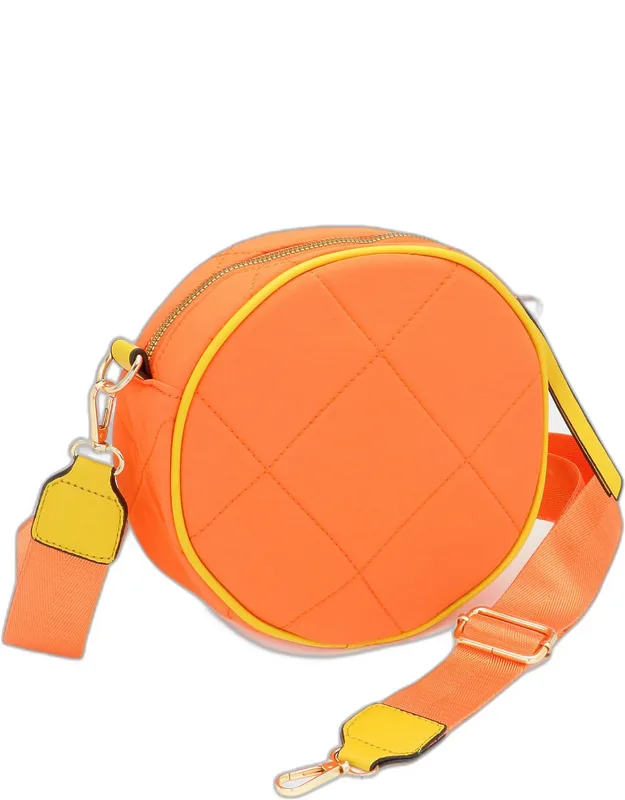 Quilted Solid Round Crossbody Bag