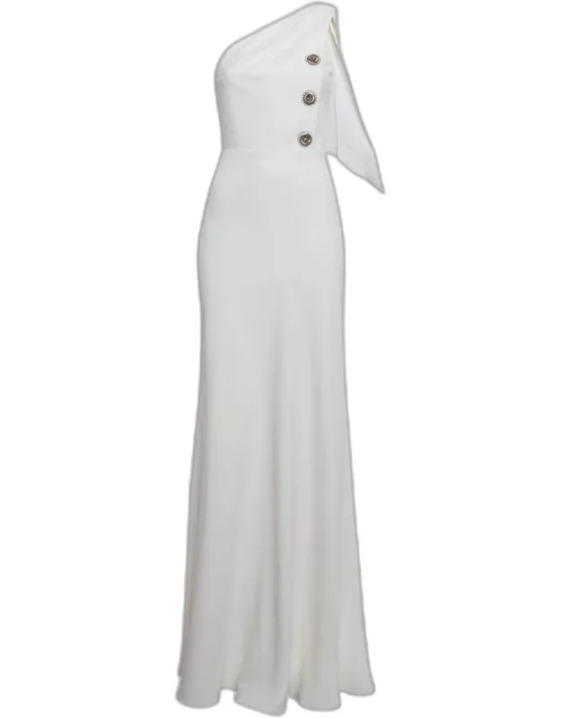 Off-white Crepe One Shoulder Maxi Dress