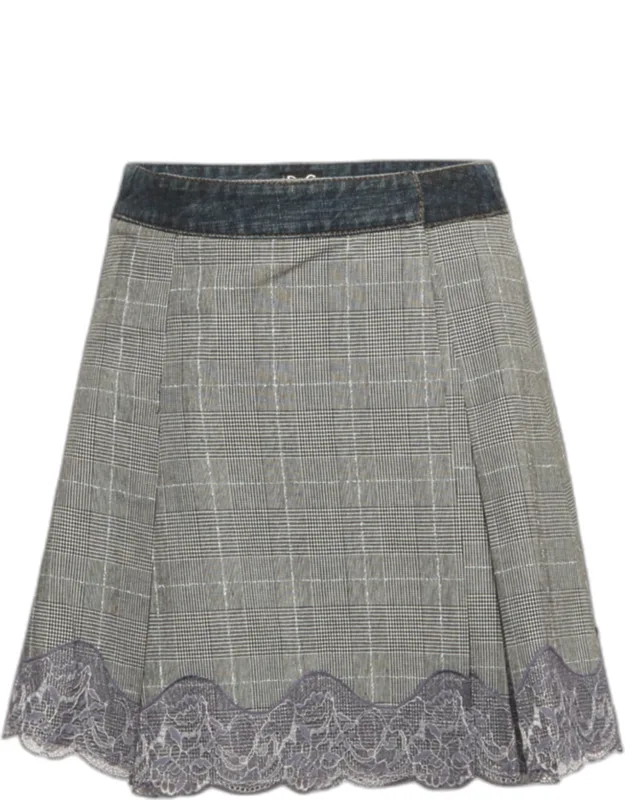 Plaid Denim Lace Detail Wrap Skirt