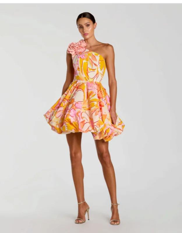 One Shoulder Bubble Hem Faille Mini Dress