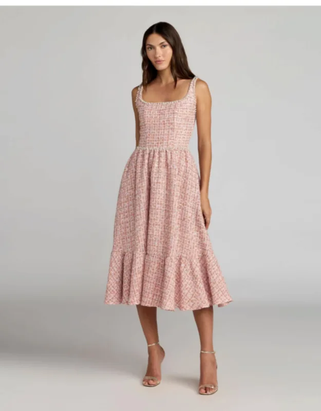 Embellished Sleeveless Boucle Midi Dress
