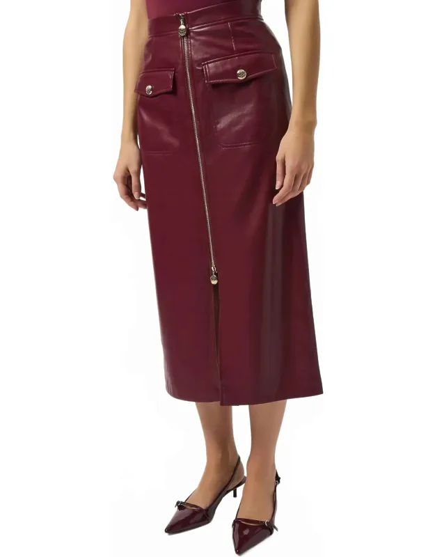 Faux Leather Zip Front High Waist Midi Skirt