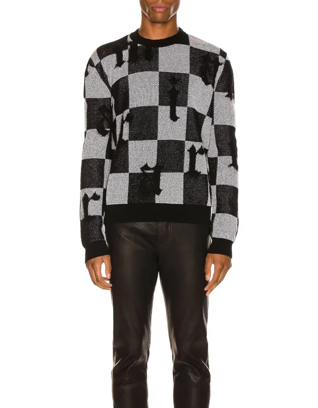 Logo Check Cashmere Crewneck Sweater
