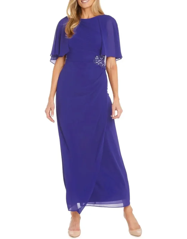 Long Chiffon Caplet Evening Dress