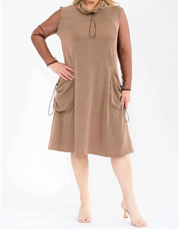 Cowl Turtle Neck Pocket Midi Dress