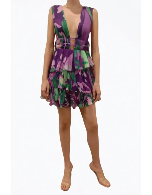 Pleated Cutout Chiffon Mini Dress