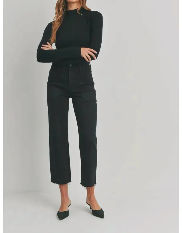 High Rise Wide Leg Utility Pocket Jeans