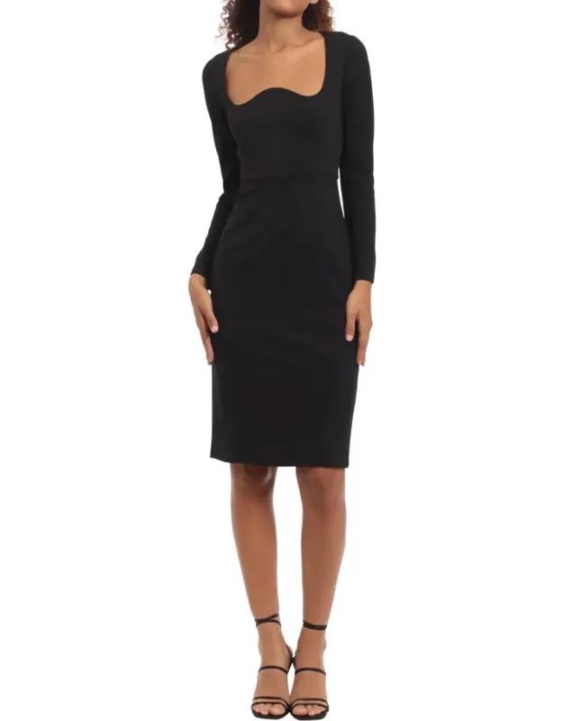 Scalloped Neckline Long Sleeve Dress