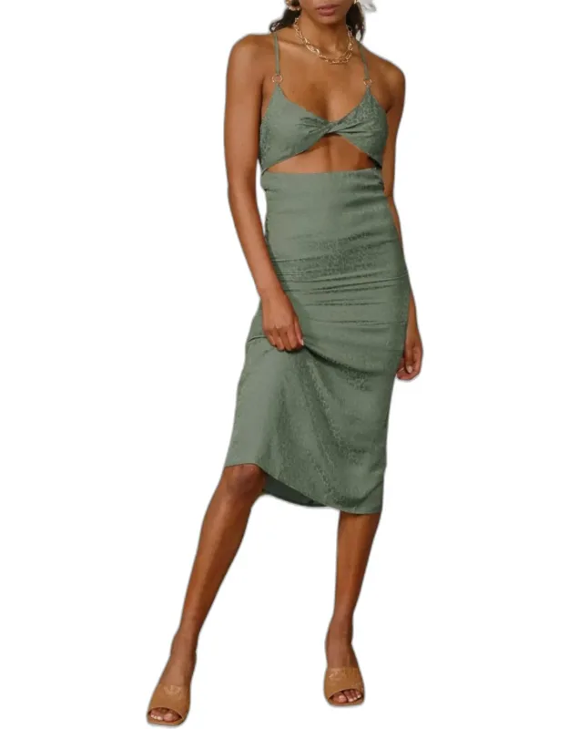 Leopard Satin-jacquard Twisted Cutout Midi Dress