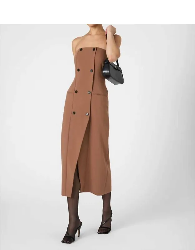 Twill Strapless Midi Dress