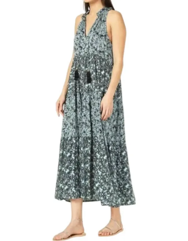 Paola Maxi Dress - Adjustable Drawstring Neck, Pockets