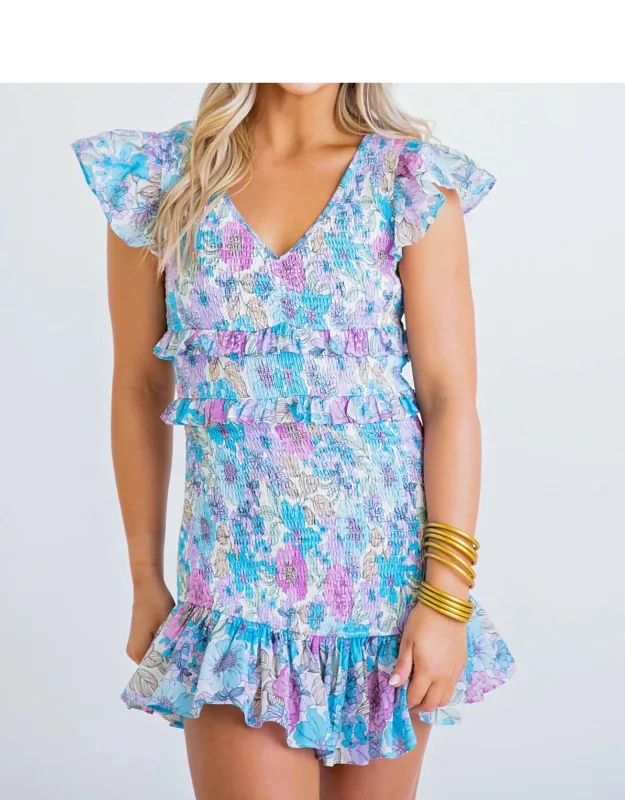 Ruched Floral Pattern Mini Dress