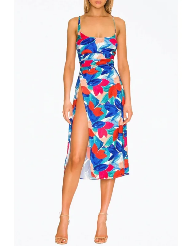 Lorenza Open-back Satin Midi Dress
