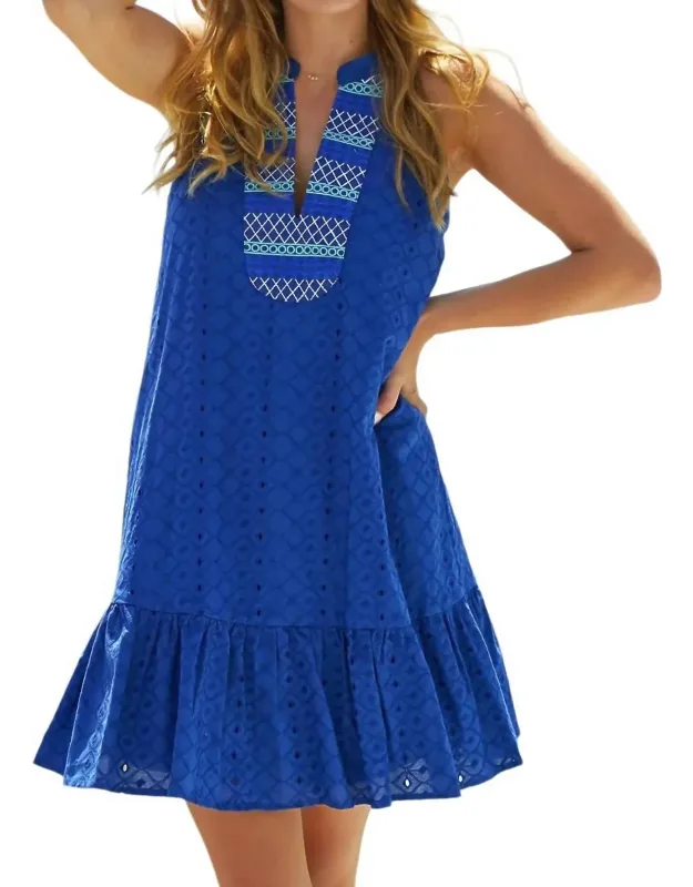 Embroidered Eyelet Halter Dress