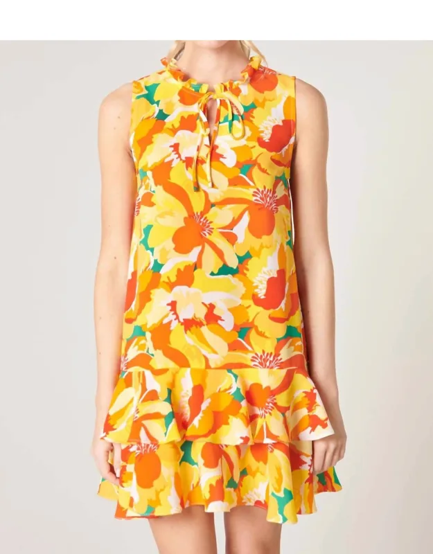 Ruffle Trim Mini Dress