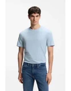 Boss Bubble-jacquard Structure T-shirt - Light Blue, Regular Fit, Ribbed-cotton Collar