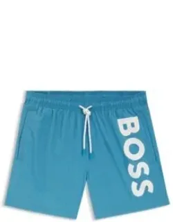 Quick-dry Swim Shorts With Vertical Logo Print
