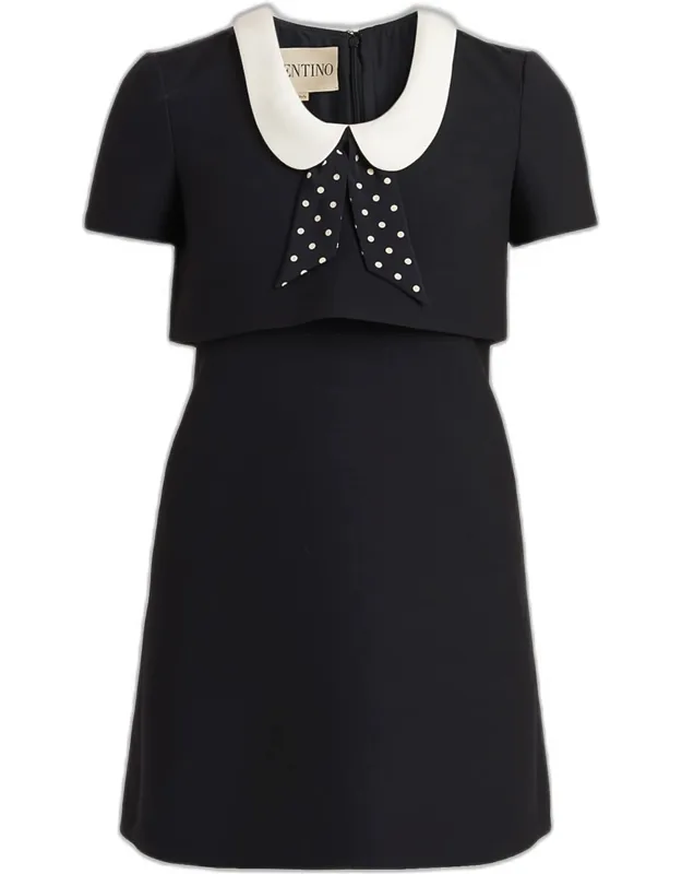 Polka-dot Tie Collar Mini Dress