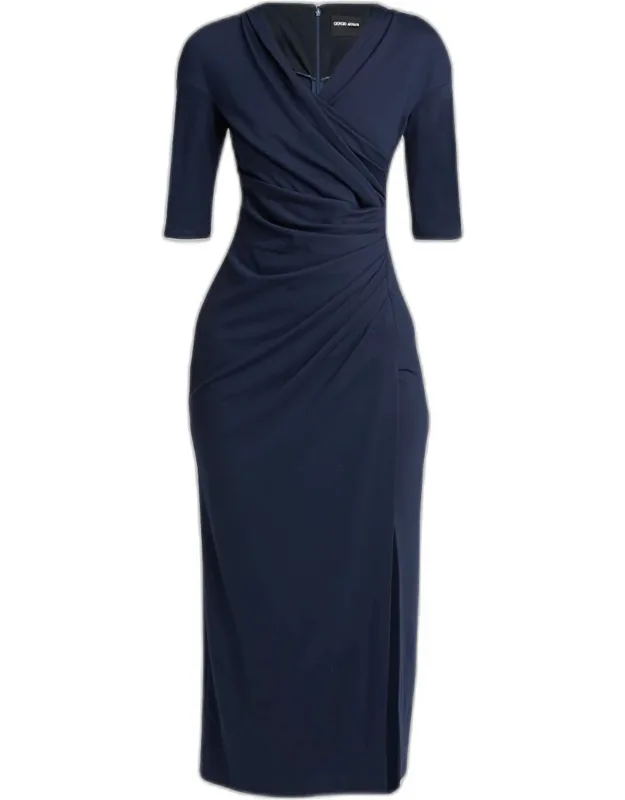 Draped Slit Midi Dress