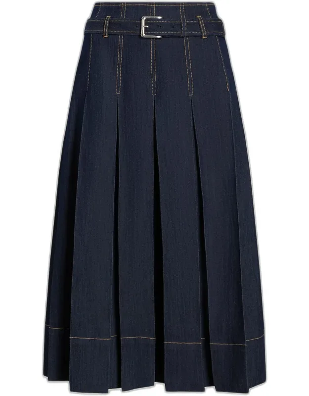 Pleated A-line Midi Skirt