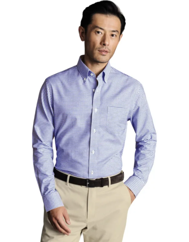 Slim Fit Button-down Collar Non-iron Stretch Check Oxford Shirt