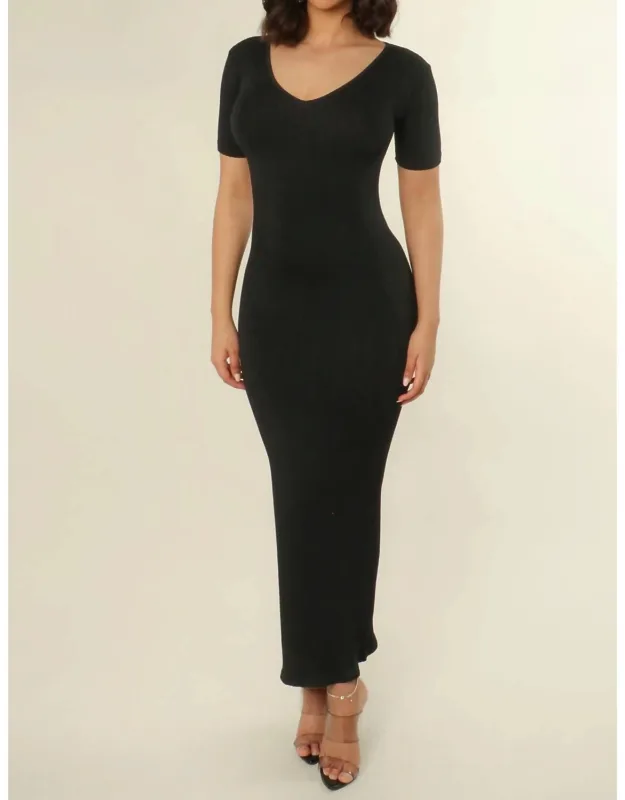 V-neck Bodycon Ribbed Dress