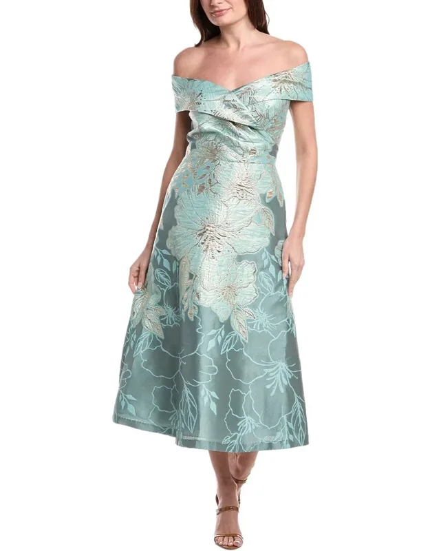 Metallic Jacquard Floral Off Shoulder A-line Dress