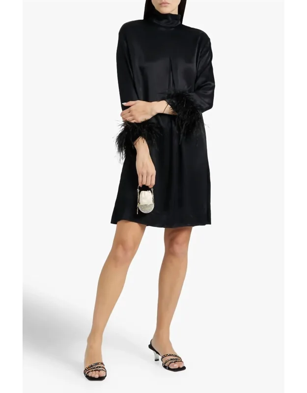 Feather Trimmed Satin Dress