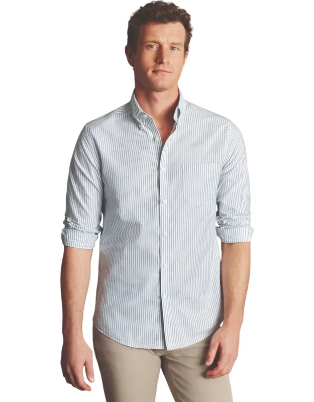 Slim Fit Button-down Collar Non-iron Stretch Stripe Oxford Shirt