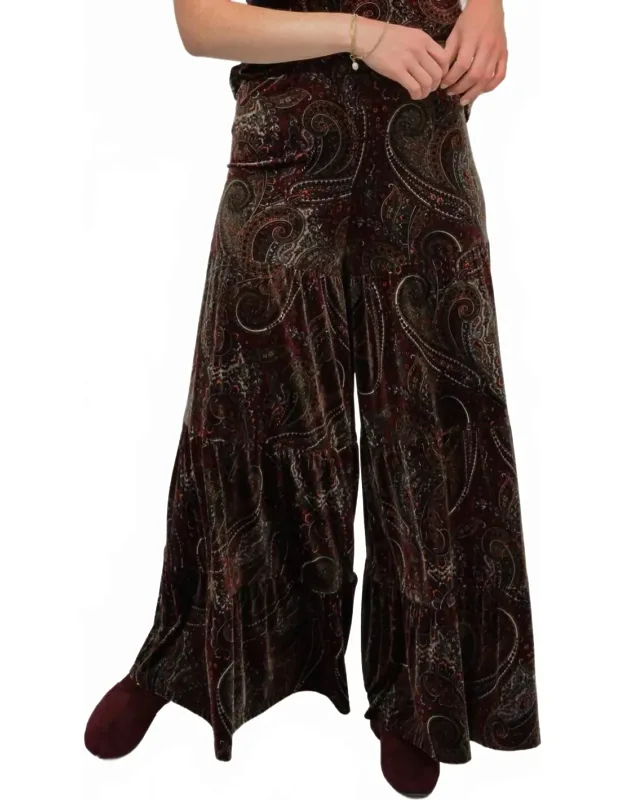 Tiered Paisley Velvet Pants