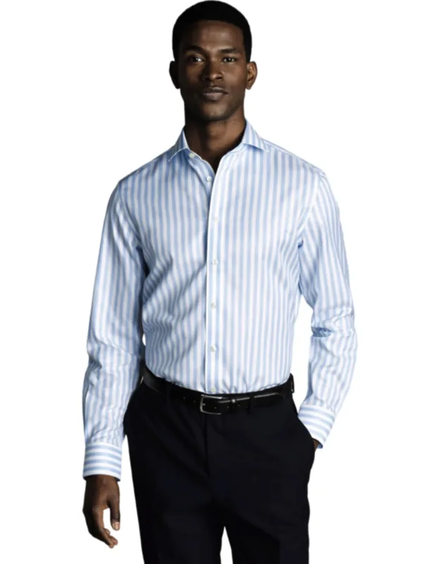 Wide Stripe Non-iron Twill Cutaway Slim Fit Shirt