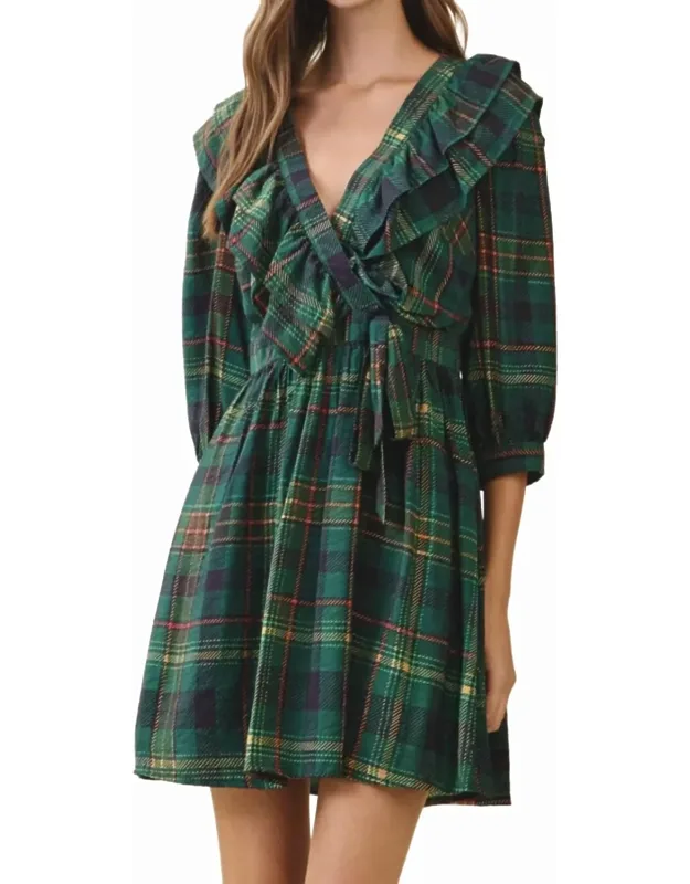 Plaid Deep V Neck Wrap Dress