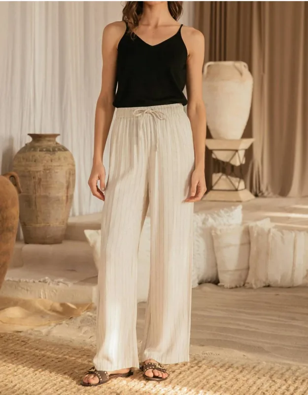 Linen Stripe Pull-on Wide Leg Pants